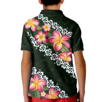 Green Polynesia Kid Polo Shirt Plumeria With Hibiscus Pattern Tropical Vibes
