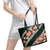 Green Polynesia Leather Tote Bag Plumeria With Hibiscus Pattern Tropical Vibes