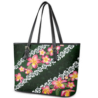 Green Polynesia Leather Tote Bag Plumeria With Hibiscus Pattern Tropical Vibes LT14 - Polynesian Pride
