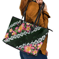 Green Polynesia Leather Tote Bag Plumeria With Hibiscus Pattern Tropical Vibes LT14 - Polynesian Pride