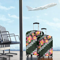 Green Polynesia Luggage Cover Plumeria With Hibiscus Pattern Tropical Vibes