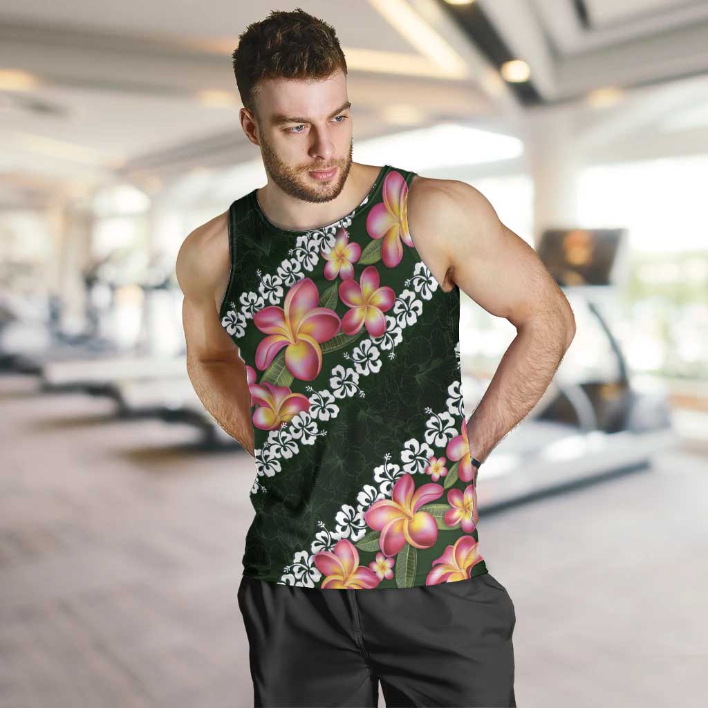 Green Polynesia Men Tank Top Plumeria With Hibiscus Pattern Tropical Vibes LT14 Green - Polynesian Pride