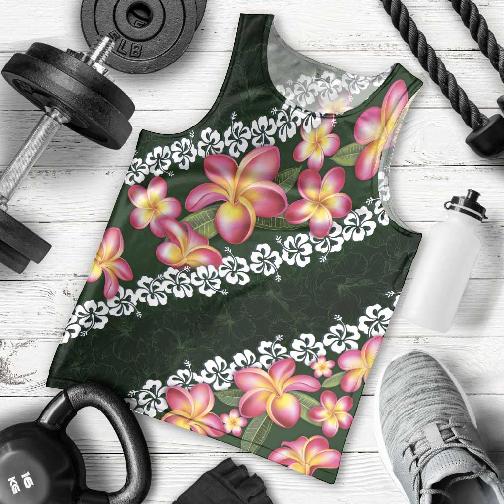 Green Polynesia Men Tank Top Plumeria With Hibiscus Pattern Tropical Vibes LT14 - Polynesian Pride
