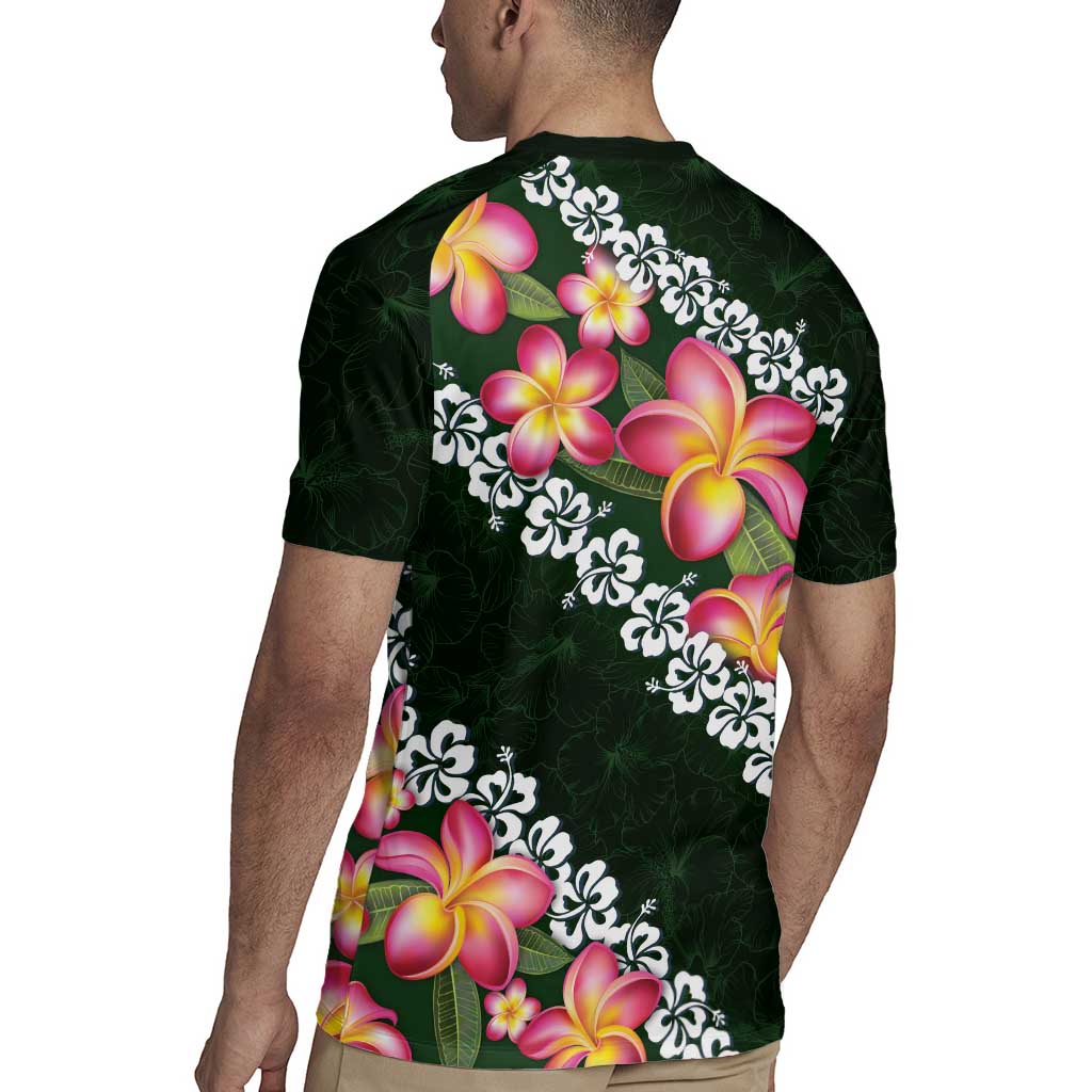 Green Polynesia Rugby Jersey Plumeria With Hibiscus Pattern Tropical Vibes LT14 - Polynesian Pride