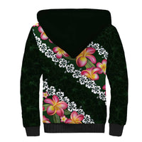 Green Polynesia Sherpa Hoodie Plumeria With Hibiscus Pattern Tropical Vibes LT14 - Polynesian Pride
