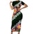 Green Polynesia Short Sleeve Bodycon Dress Plumeria With Hibiscus Pattern Tropical Vibes