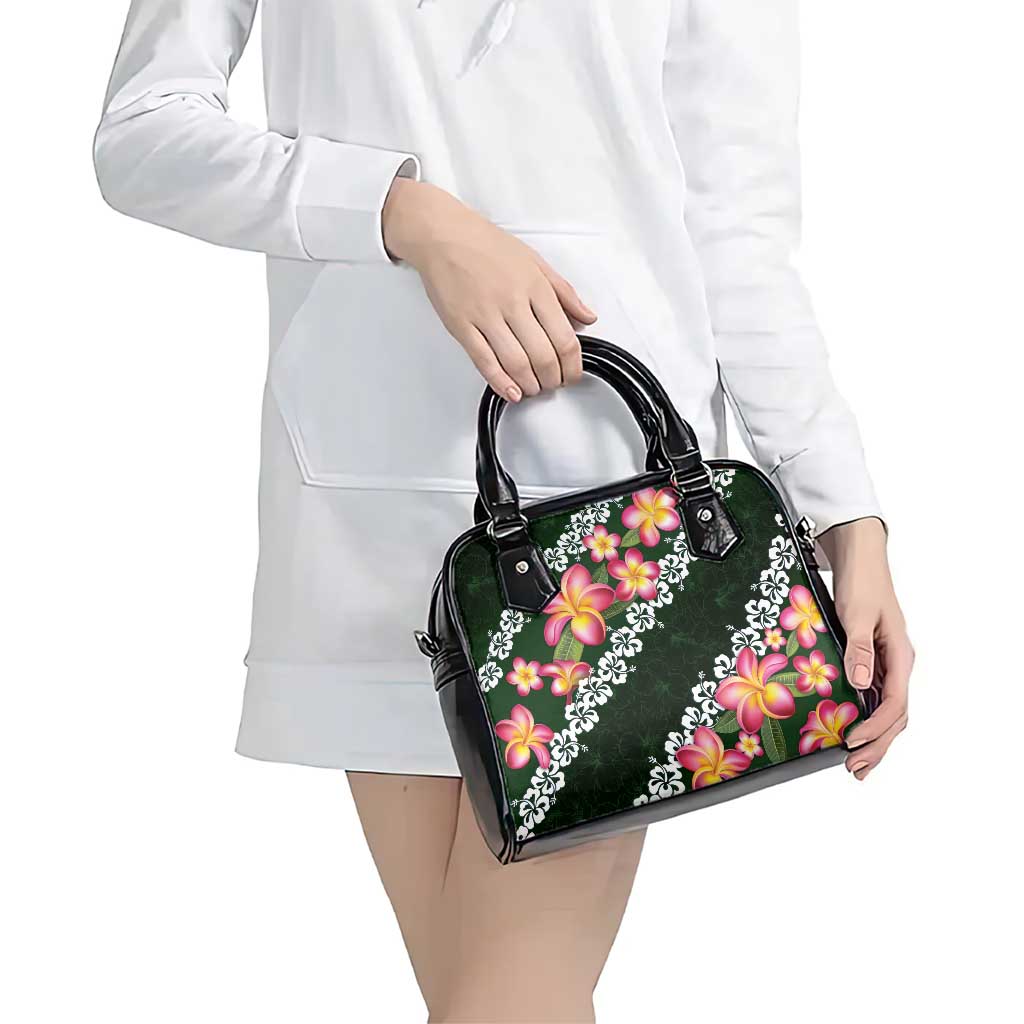 Green Polynesia Shoulder Handbag Plumeria With Hibiscus Pattern Tropical Vibes LT14 - Polynesian Pride