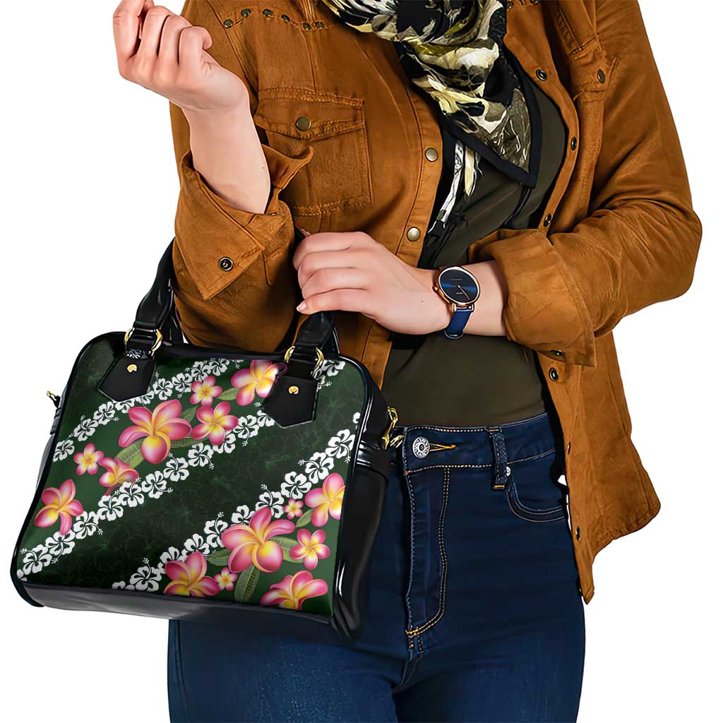 Green Polynesia Shoulder Handbag Plumeria With Hibiscus Pattern Tropical Vibes LT14 - Polynesian Pride