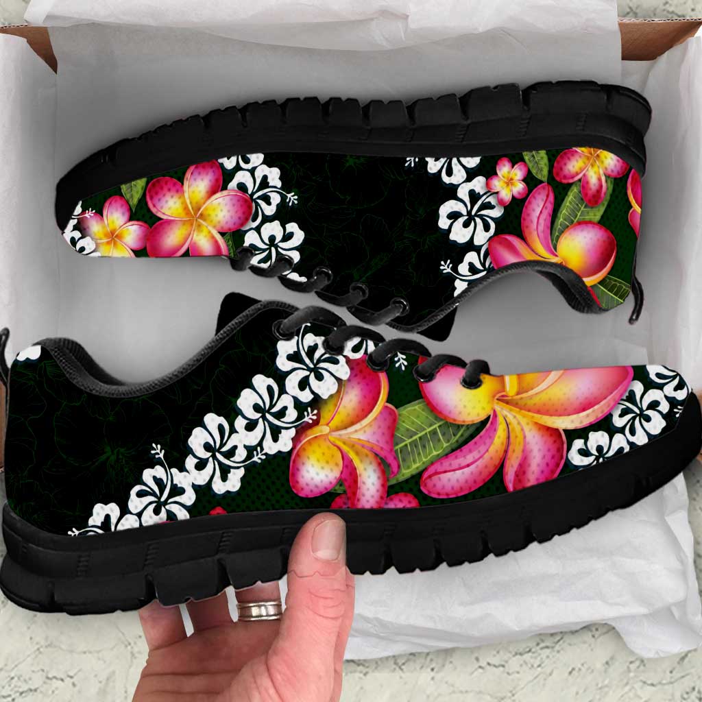 Green Polynesia Sneakers Plumeria With Hibiscus Pattern Tropical Vibes