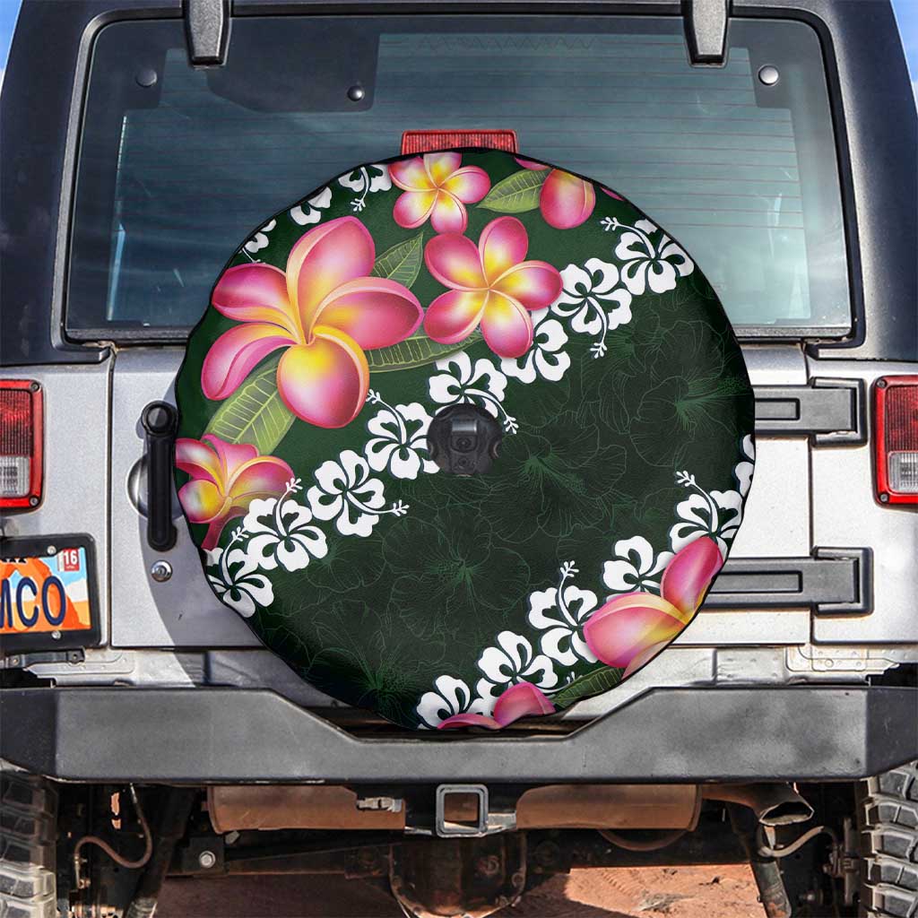 Green Polynesia Spare Tire Cover Plumeria With Hibiscus Pattern Tropical Vibes LT14 Green - Polynesian Pride