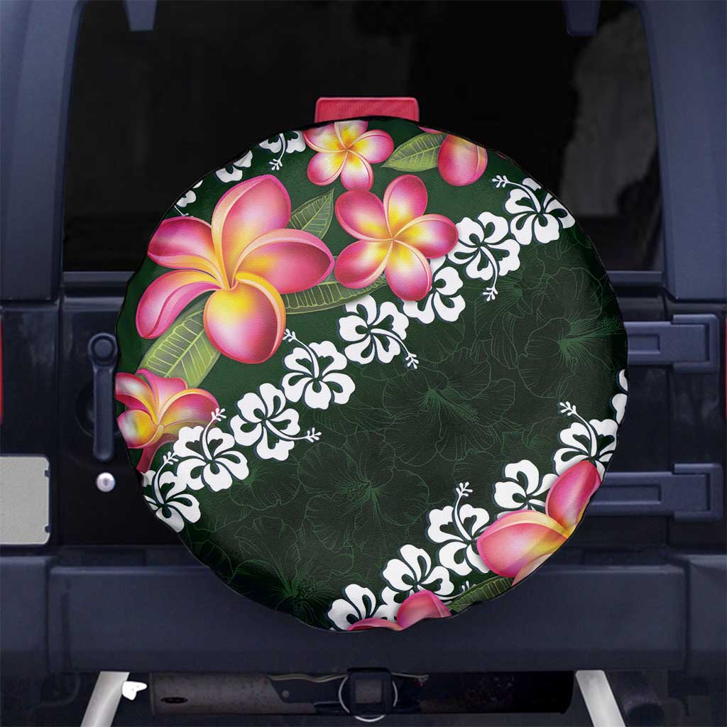 Green Polynesia Spare Tire Cover Plumeria With Hibiscus Pattern Tropical Vibes LT14 - Polynesian Pride