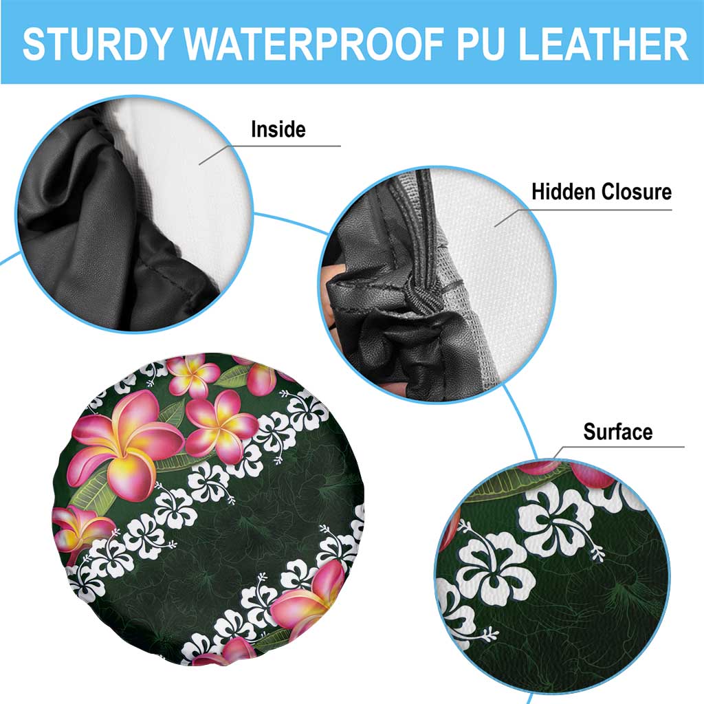 Green Polynesia Spare Tire Cover Plumeria With Hibiscus Pattern Tropical Vibes LT14 - Polynesian Pride