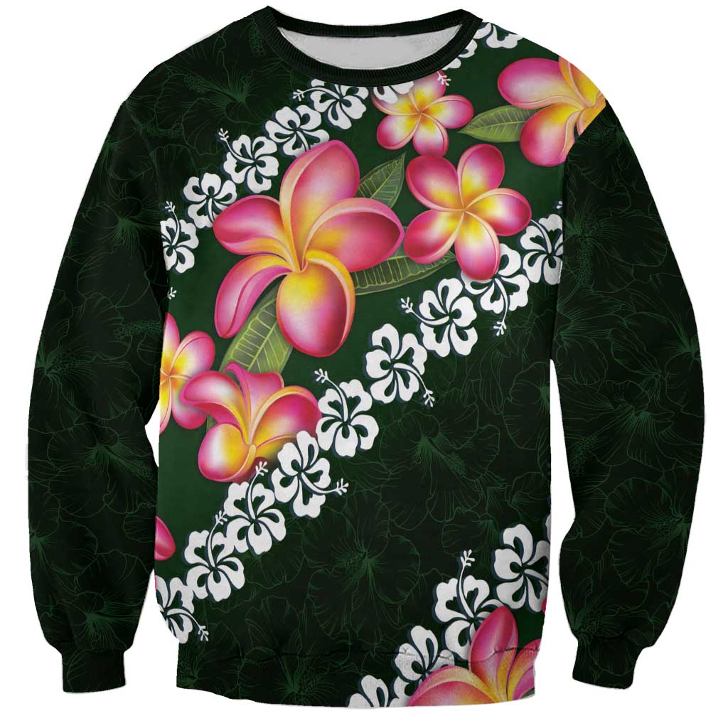 Green Polynesia Sweatshirt Plumeria With Hibiscus Pattern Tropical Vibes LT14 Unisex Green - Polynesian Pride