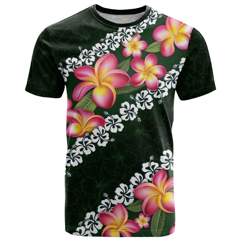 Green Polynesia T Shirt Plumeria With Hibiscus Pattern Tropical Vibes