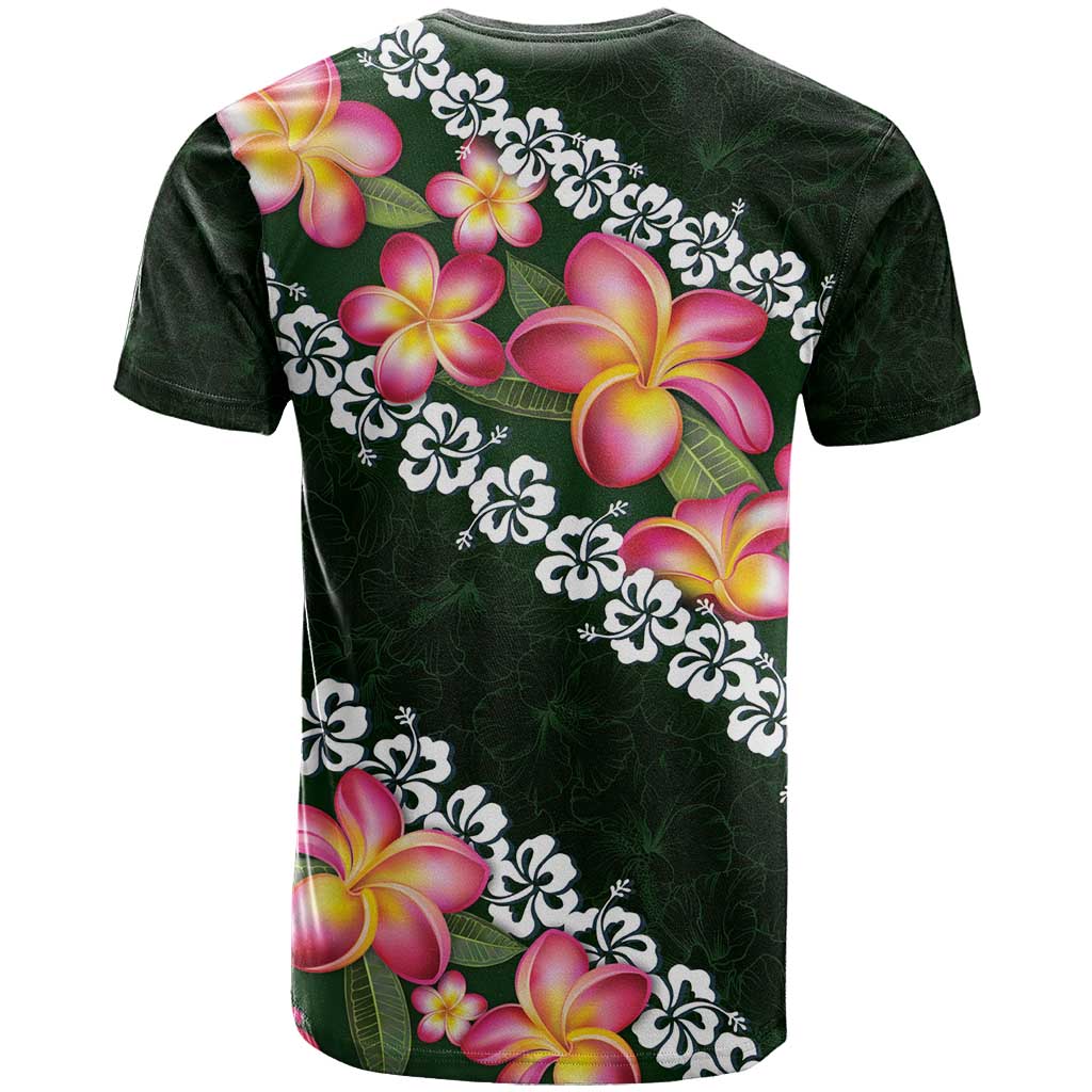 Green Polynesia T Shirt Plumeria With Hibiscus Pattern Tropical Vibes