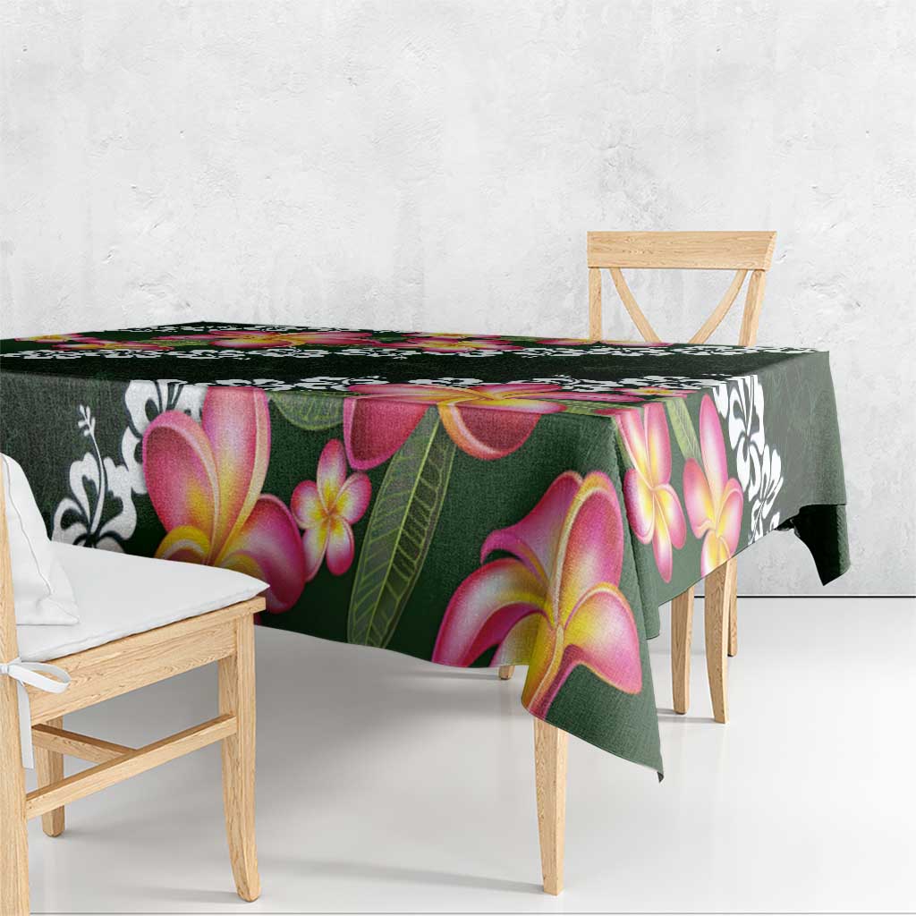 Green Polynesia Tablecloth Plumeria With Hibiscus Pattern Tropical Vibes LT14 - Polynesian Pride