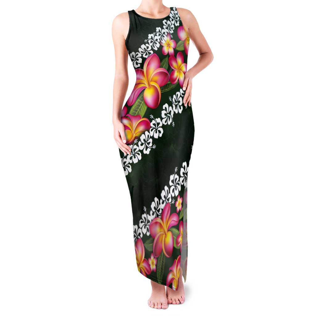 Green Polynesia Tank Maxi Dress Plumeria With Hibiscus Pattern Tropical Vibes LT14 Women Green - Polynesian Pride