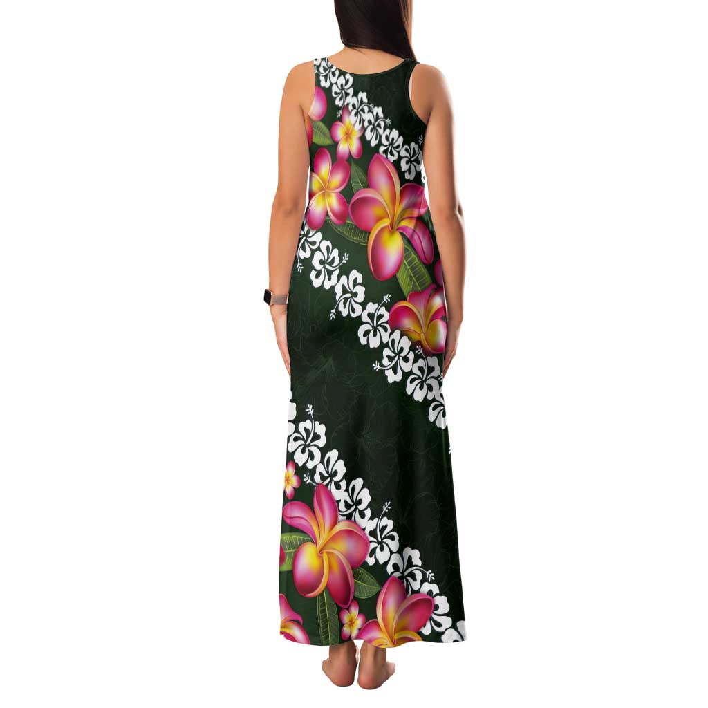 Green Polynesia Tank Maxi Dress Plumeria With Hibiscus Pattern Tropical Vibes LT14 - Polynesian Pride