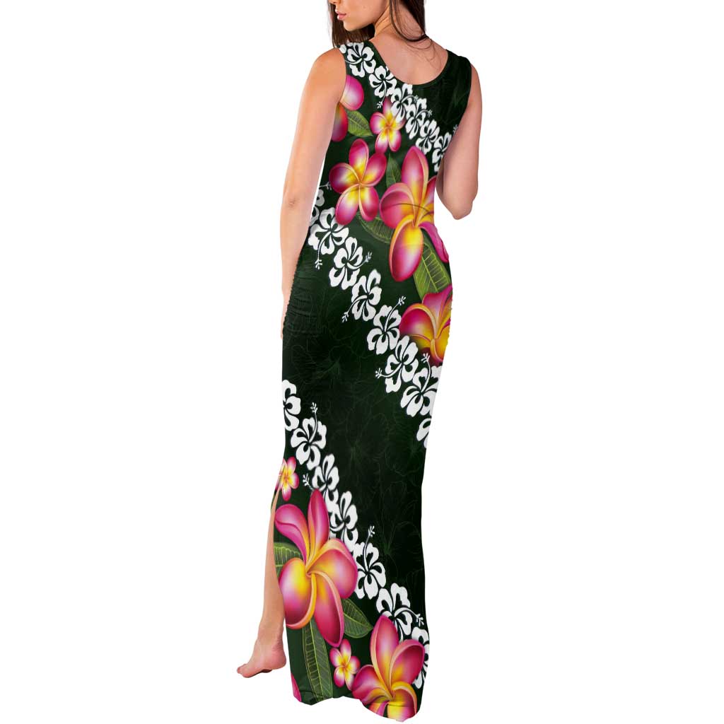 Green Polynesia Tank Maxi Dress Plumeria With Hibiscus Pattern Tropical Vibes LT14 - Polynesian Pride