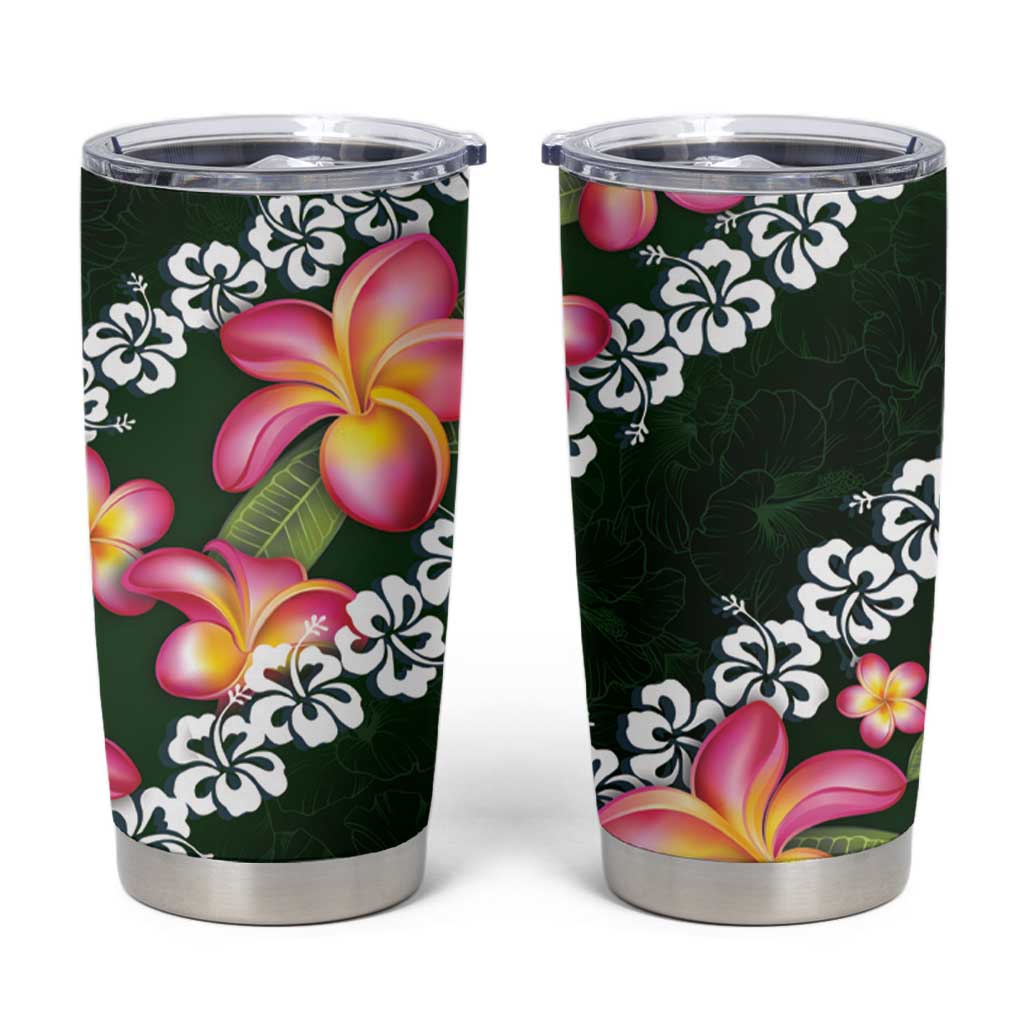 Green Polynesia Tumbler Cup Plumeria With Hibiscus Pattern Tropical Vibes LT14 Green - Polynesian Pride