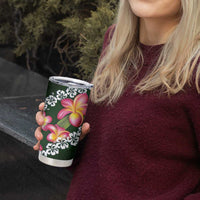 Green Polynesia Tumbler Cup Plumeria With Hibiscus Pattern Tropical Vibes LT14 - Polynesian Pride