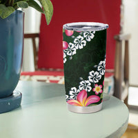 Green Polynesia Tumbler Cup Plumeria With Hibiscus Pattern Tropical Vibes LT14 - Polynesian Pride