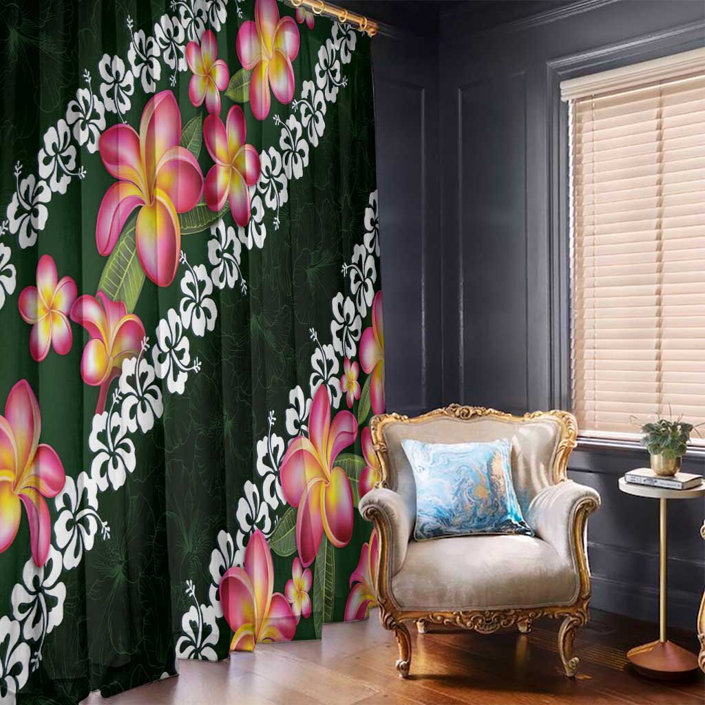 Green Polynesia Window Curtain Plumeria With Hibiscus Pattern Tropical Vibes LT14 - Polynesian Pride