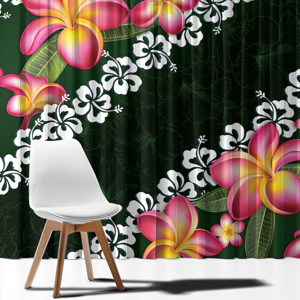 Green Polynesia Window Curtain Plumeria With Hibiscus Pattern Tropical Vibes LT14 - Polynesian Pride