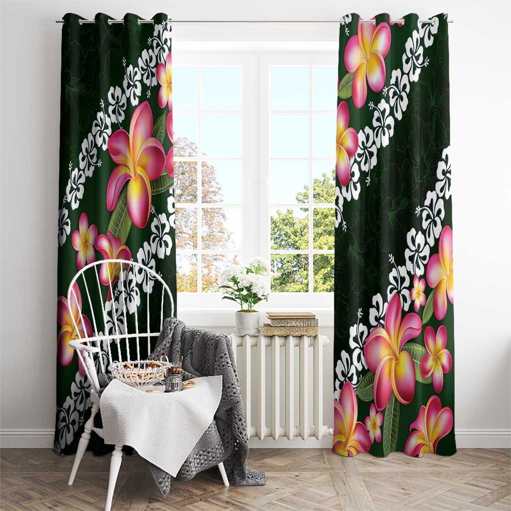 Green Polynesia Window Curtain Plumeria With Hibiscus Pattern Tropical Vibes LT14 - Polynesian Pride
