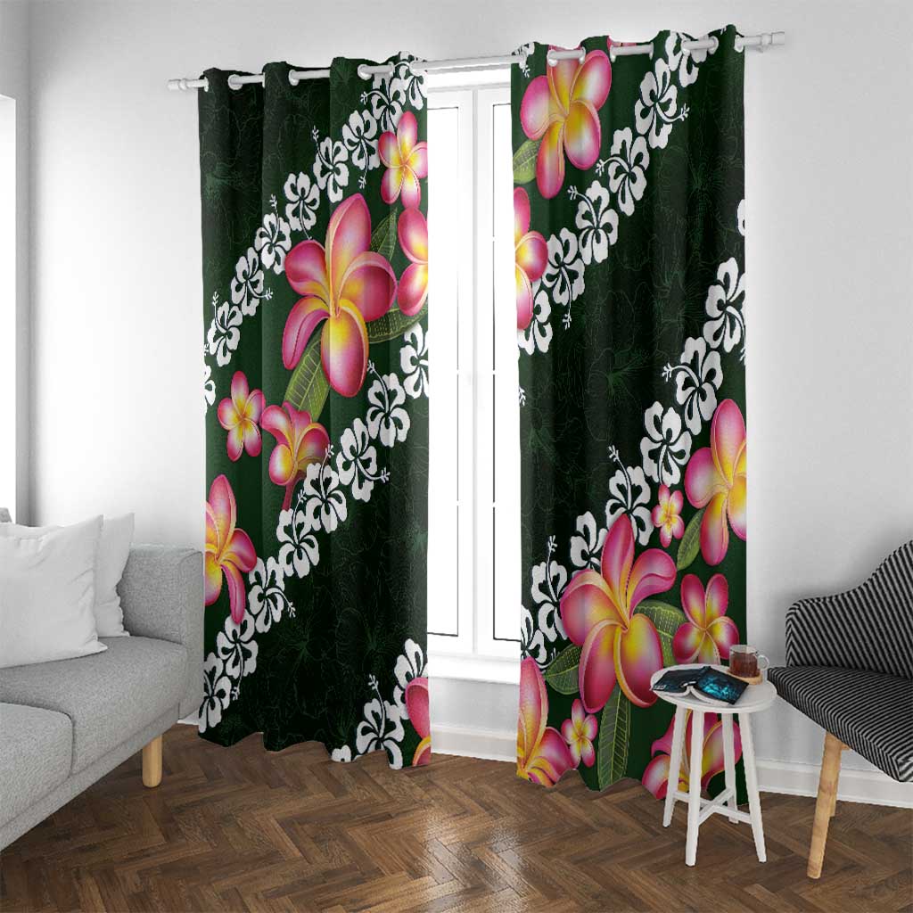 Green Polynesia Window Curtain Plumeria With Hibiscus Pattern Tropical Vibes LT14 With Grommets Green - Polynesian Pride