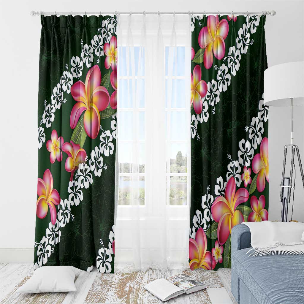 Green Polynesia Window Curtain Plumeria With Hibiscus Pattern Tropical Vibes LT14 - Polynesian Pride