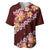 Oxblood Polynesia Baseball Jersey Plumeria With Hibiscus Pattern Tropical Vibes