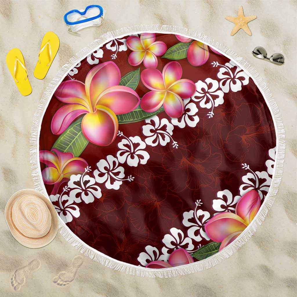 Oxblood Polynesia Beach Blanket Plumeria With Hibiscus Pattern Tropical Vibes LT14 One Size 150cm Oxblood - Polynesian Pride