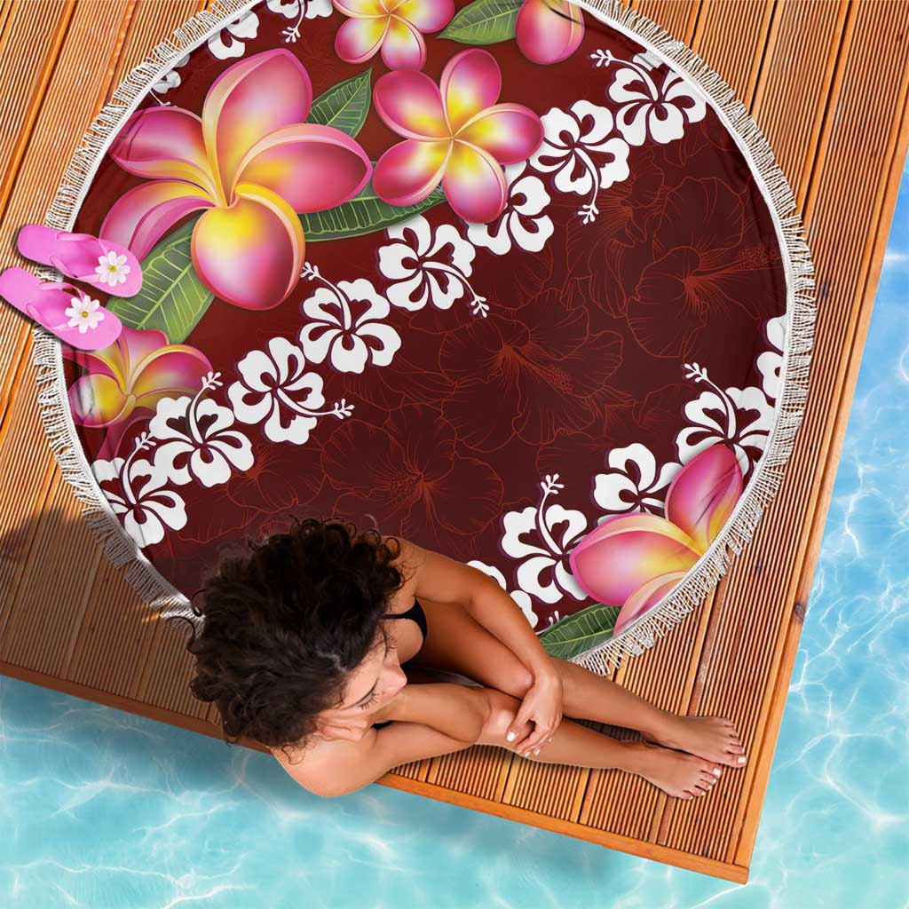 Oxblood Polynesia Beach Blanket Plumeria With Hibiscus Pattern Tropical Vibes LT14 - Polynesian Pride
