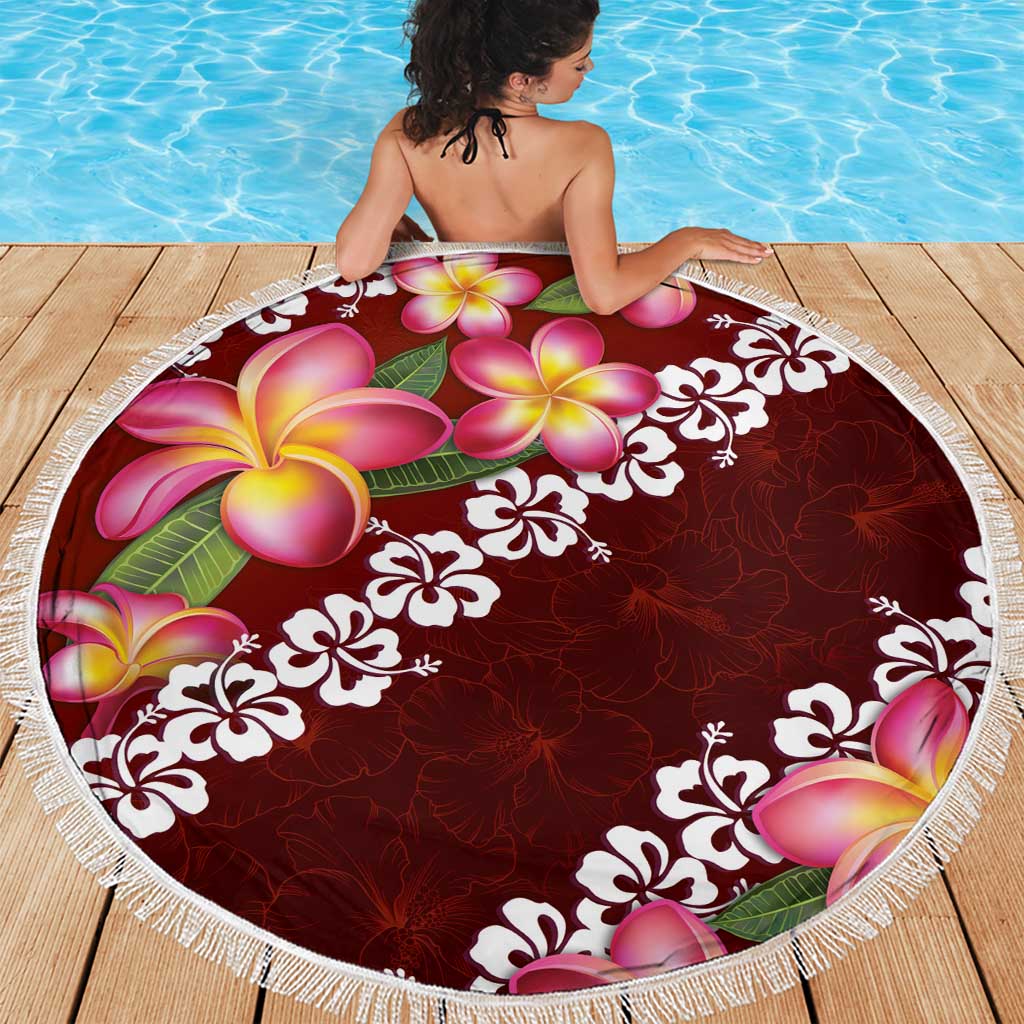Oxblood Polynesia Beach Blanket Plumeria With Hibiscus Pattern Tropical Vibes LT14 - Polynesian Pride