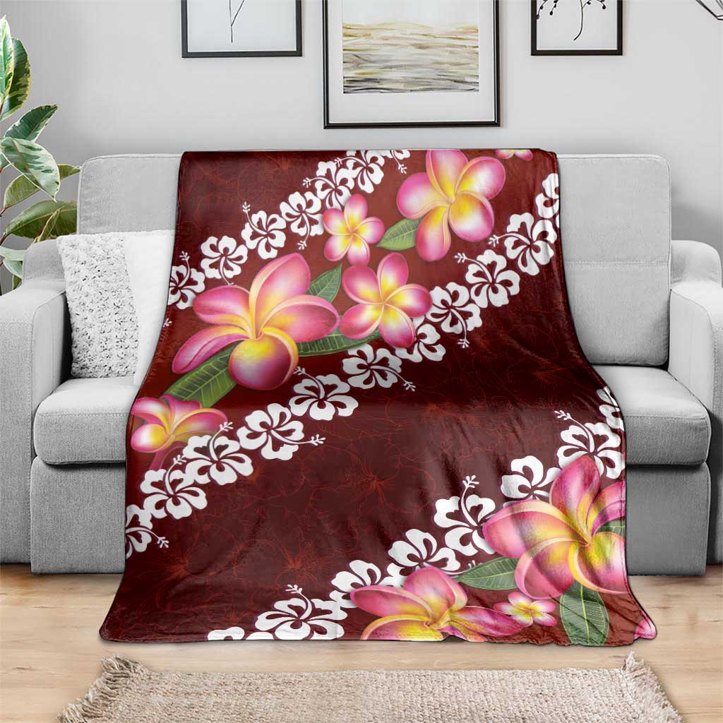 Oxblood Polynesia Blanket Plumeria With Hibiscus Pattern Tropical Vibes LT14 - Polynesian Pride