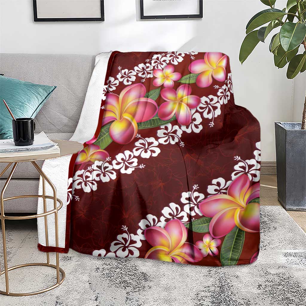 Oxblood Polynesia Blanket Plumeria With Hibiscus Pattern Tropical Vibes LT14 - Polynesian Pride