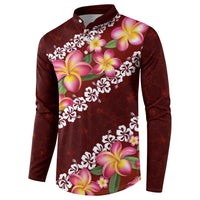 Oxblood Polynesia Button Sweatshirt Plumeria With Hibiscus Pattern Tropical Vibes LT14 - Polynesian Pride