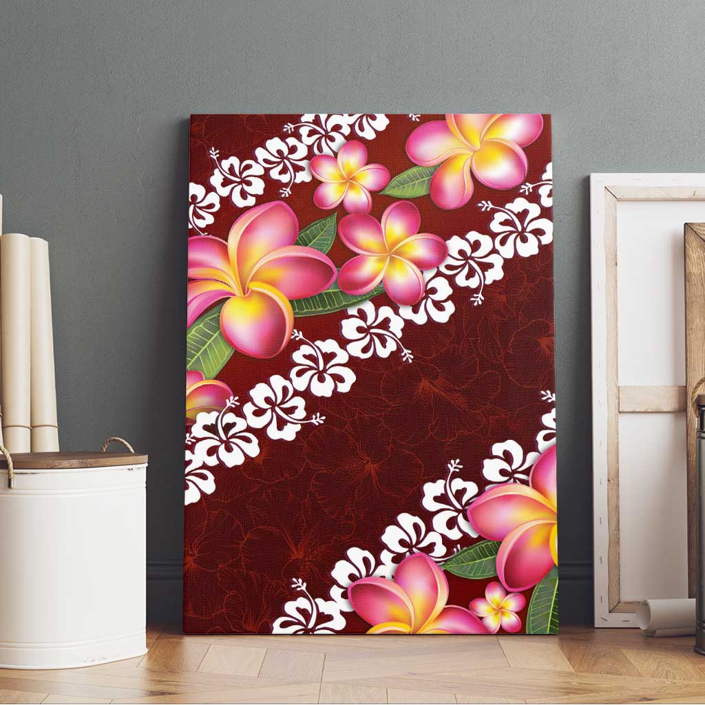 Oxblood Polynesia Canvas Wall Art Plumeria With Hibiscus Pattern Tropical Vibes LT14 - Polynesian Pride