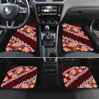 Oxblood Polynesia Car Mats Plumeria With Hibiscus Pattern Tropical Vibes LT14 Set 4pcs Oxblood - Polynesian Pride