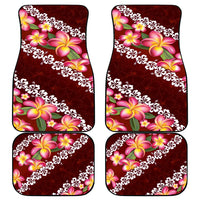 Oxblood Polynesia Car Mats Plumeria With Hibiscus Pattern Tropical Vibes LT14 - Polynesian Pride