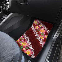Oxblood Polynesia Car Mats Plumeria With Hibiscus Pattern Tropical Vibes LT14 - Polynesian Pride