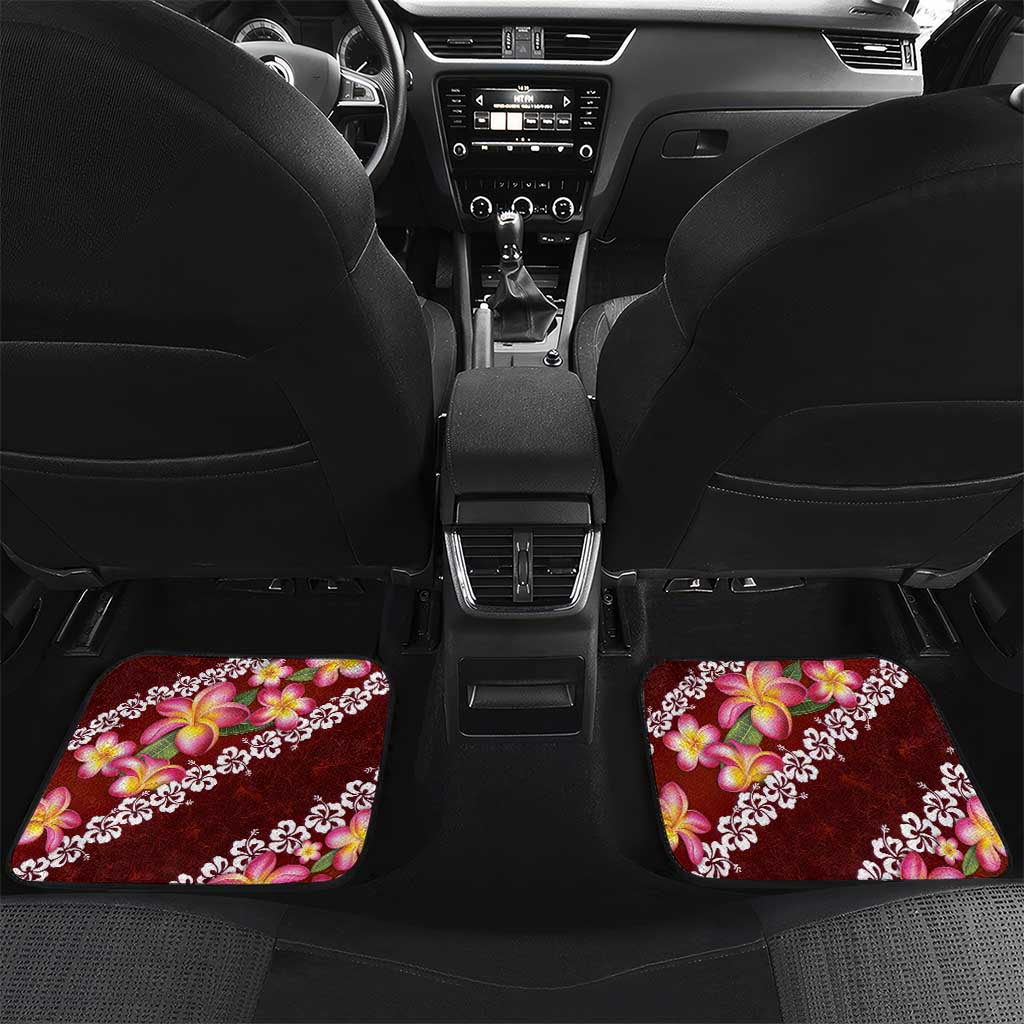 Oxblood Polynesia Car Mats Plumeria With Hibiscus Pattern Tropical Vibes LT14 Set 2pcs - Back Oxblood - Polynesian Pride