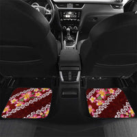 Oxblood Polynesia Car Mats Plumeria With Hibiscus Pattern Tropical Vibes LT14 Set 2pcs - Back Oxblood - Polynesian Pride