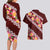 Oxblood Polynesia Couples Matching Long Sleeve Bodycon Dress and Hawaiian Shirt Plumeria With Hibiscus Pattern Tropical Vibes