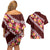 Oxblood Polynesia Couples Matching Off Shoulder Short Dress and Hawaiian Shirt Plumeria With Hibiscus Pattern Tropical Vibes