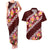 Oxblood Polynesia Couples Matching Tank Maxi Dress and Hawaiian Shirt Plumeria With Hibiscus Pattern Tropical Vibes