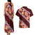 Oxblood Polynesia Couples Matching Tank Maxi Dress and Hawaiian Shirt Plumeria With Hibiscus Pattern Tropical Vibes