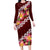 Oxblood Polynesia Family Matching Long Sleeve Bodycon Dress and Hawaiian Shirt Plumeria With Hibiscus Pattern Tropical Vibes