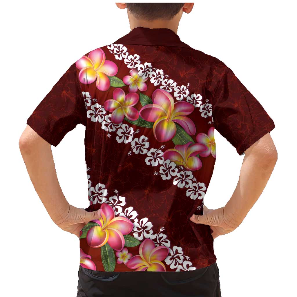 Oxblood Polynesia Family Matching Mermaid Dress and Hawaiian Shirt Plumeria With Hibiscus Pattern Tropical Vibes